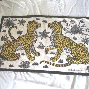 Vtg Hermes Paris WHITE LEOPARD Beach Bath Towel